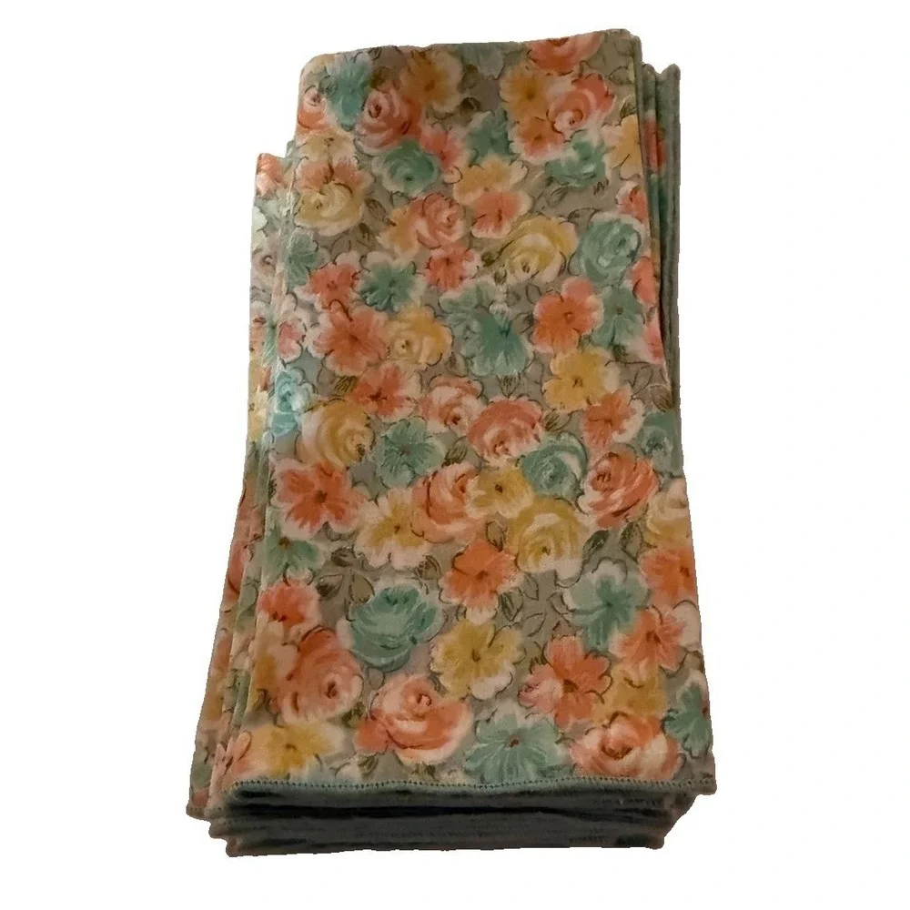 8 Vintage Napkins Blue Floral Square Serged Edges Cottage Core 16 1/2 x 16 1/2